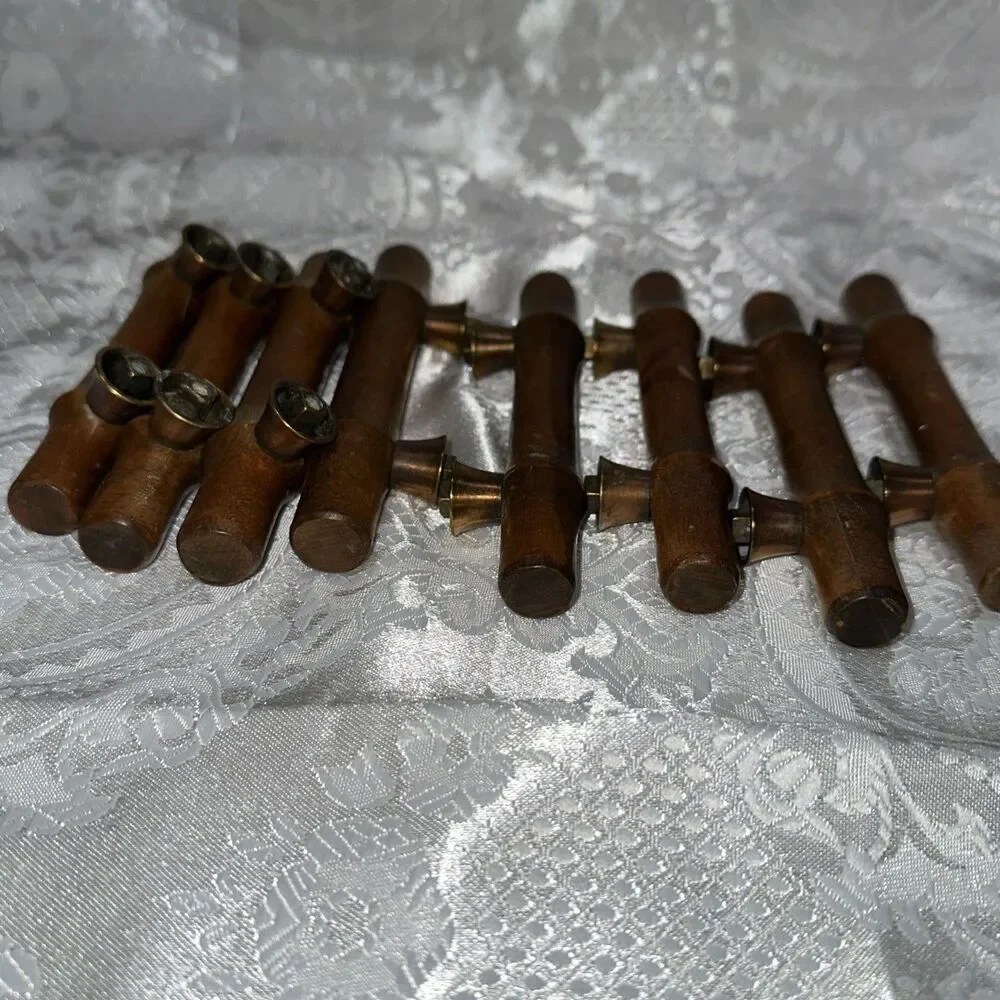 Vintage Wood Knobs Brass Hardware 8 Piece